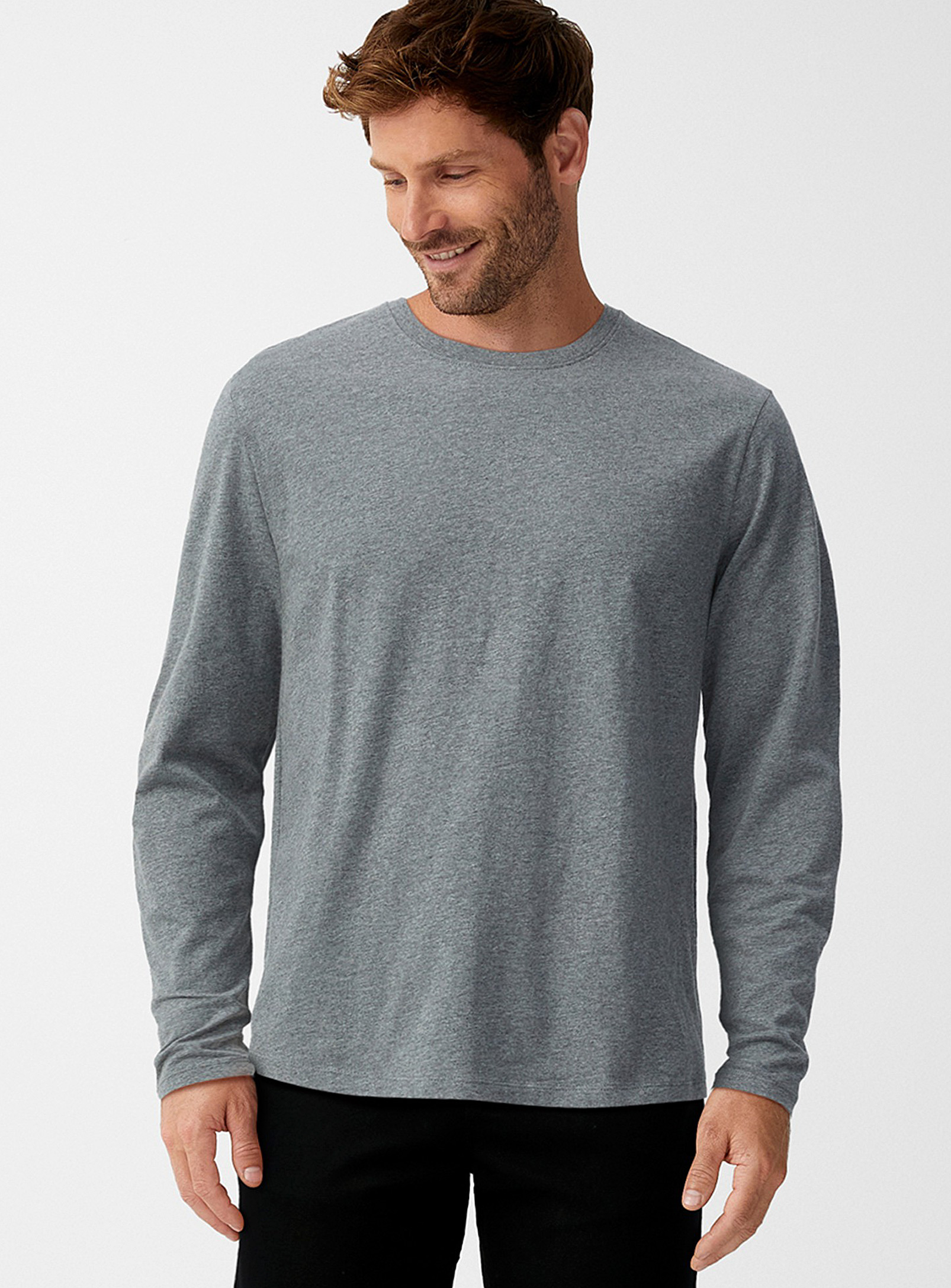 Le 31 Organic Cotton Long-sleeve T-shirt Muscle Fit In Charcoal