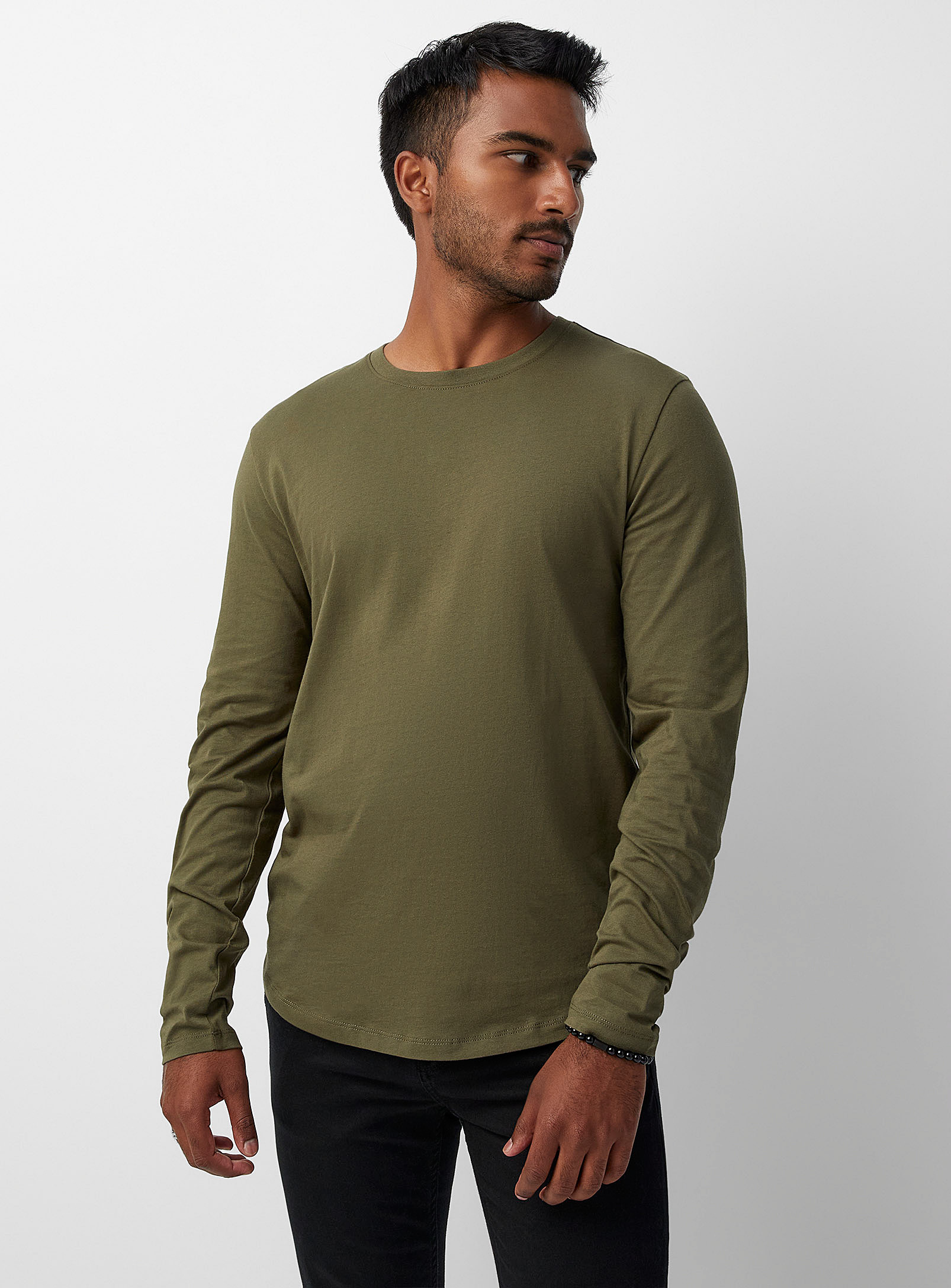 Le 31 Organic Cotton Long-sleeve Fitted T-shirt In Mossy Green