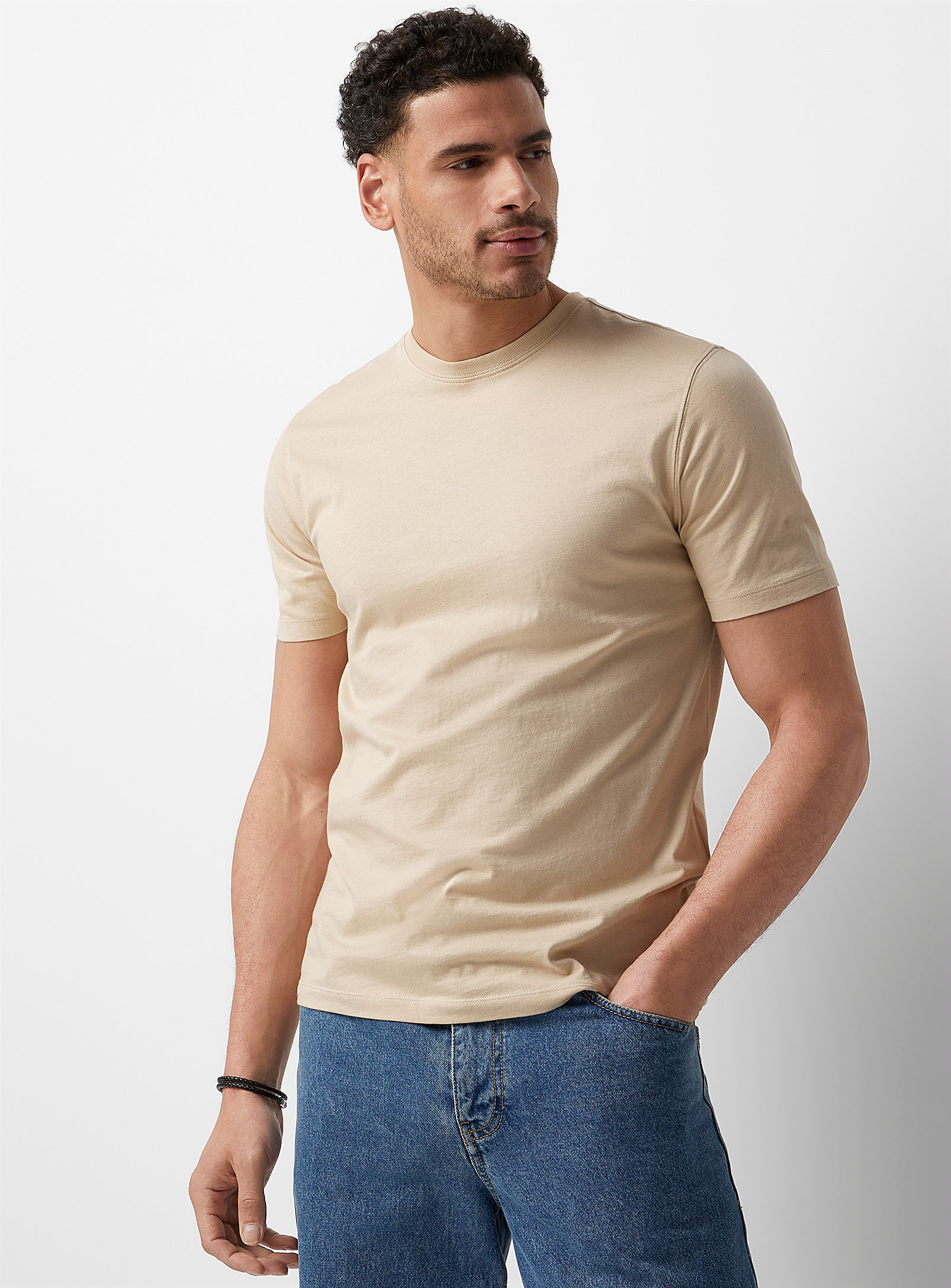 Le 31 Colourful Pure Organic Cotton Crew-neck T-shirt Standard Fit In Sand