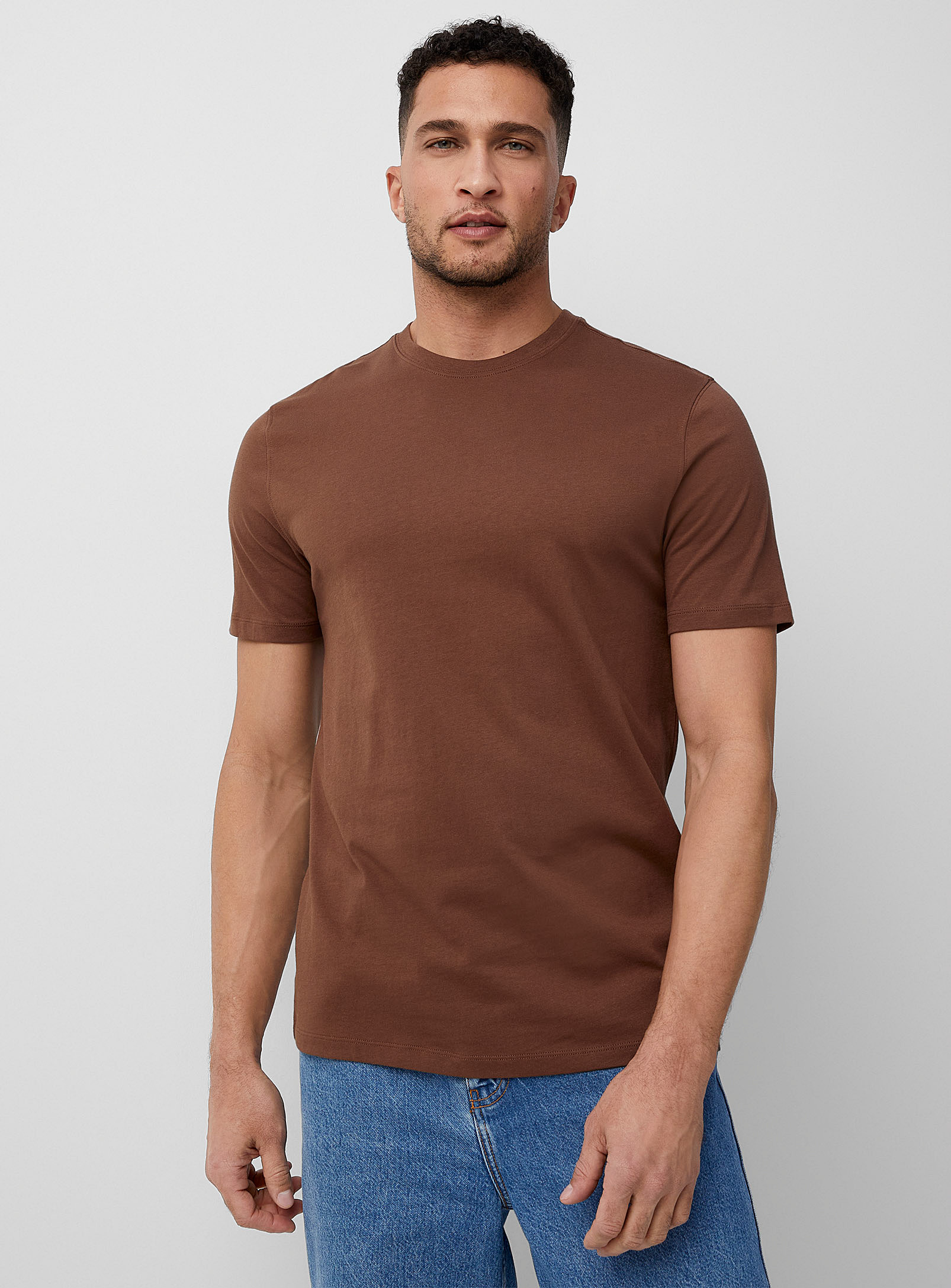 Le 31 Colourful Pure Organic Cotton Crew-neck T-shirt In Brown