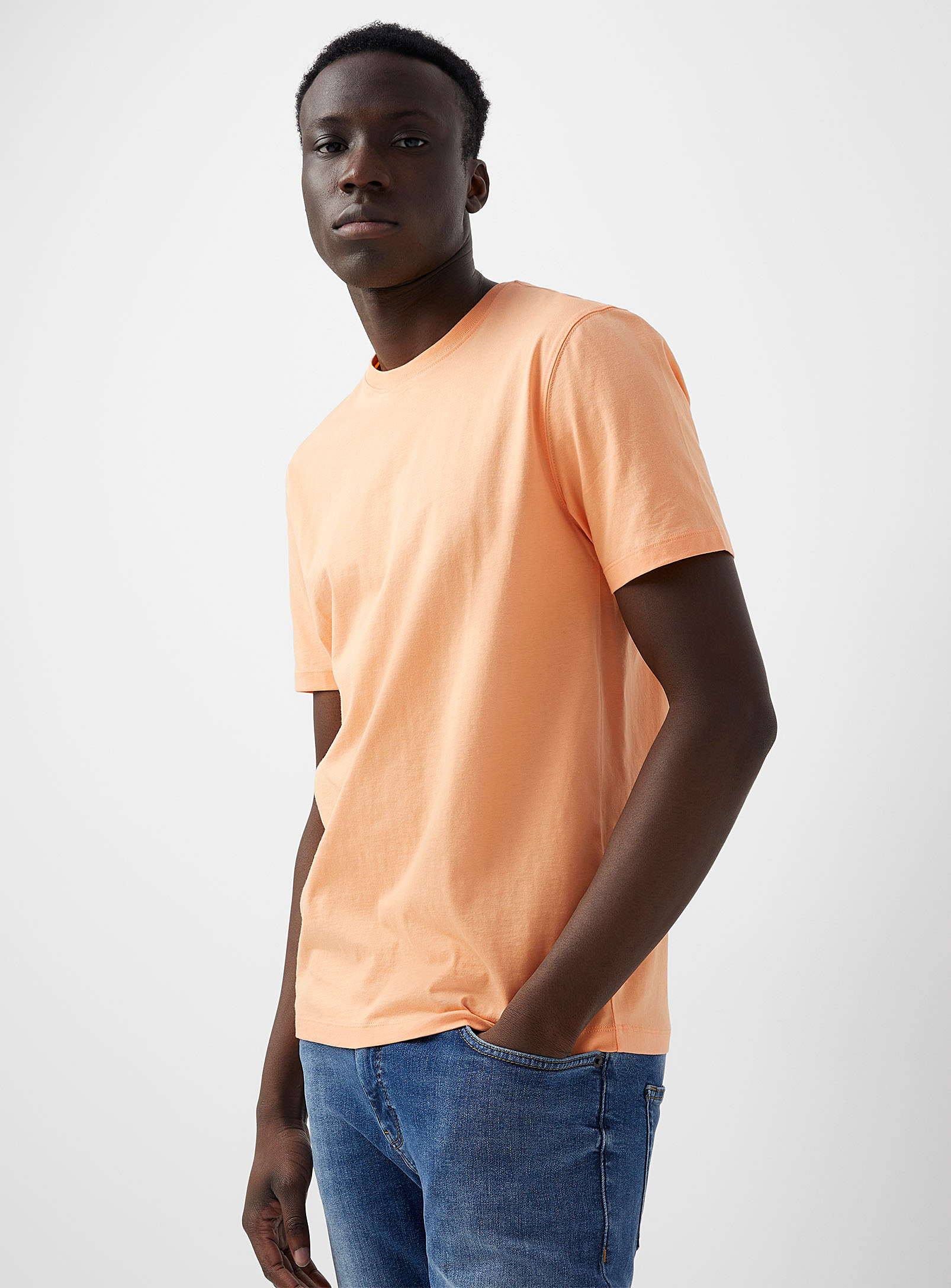 Le 31 Colourful Pure Organic Cotton Crew-neck T-shirt In Light Orange