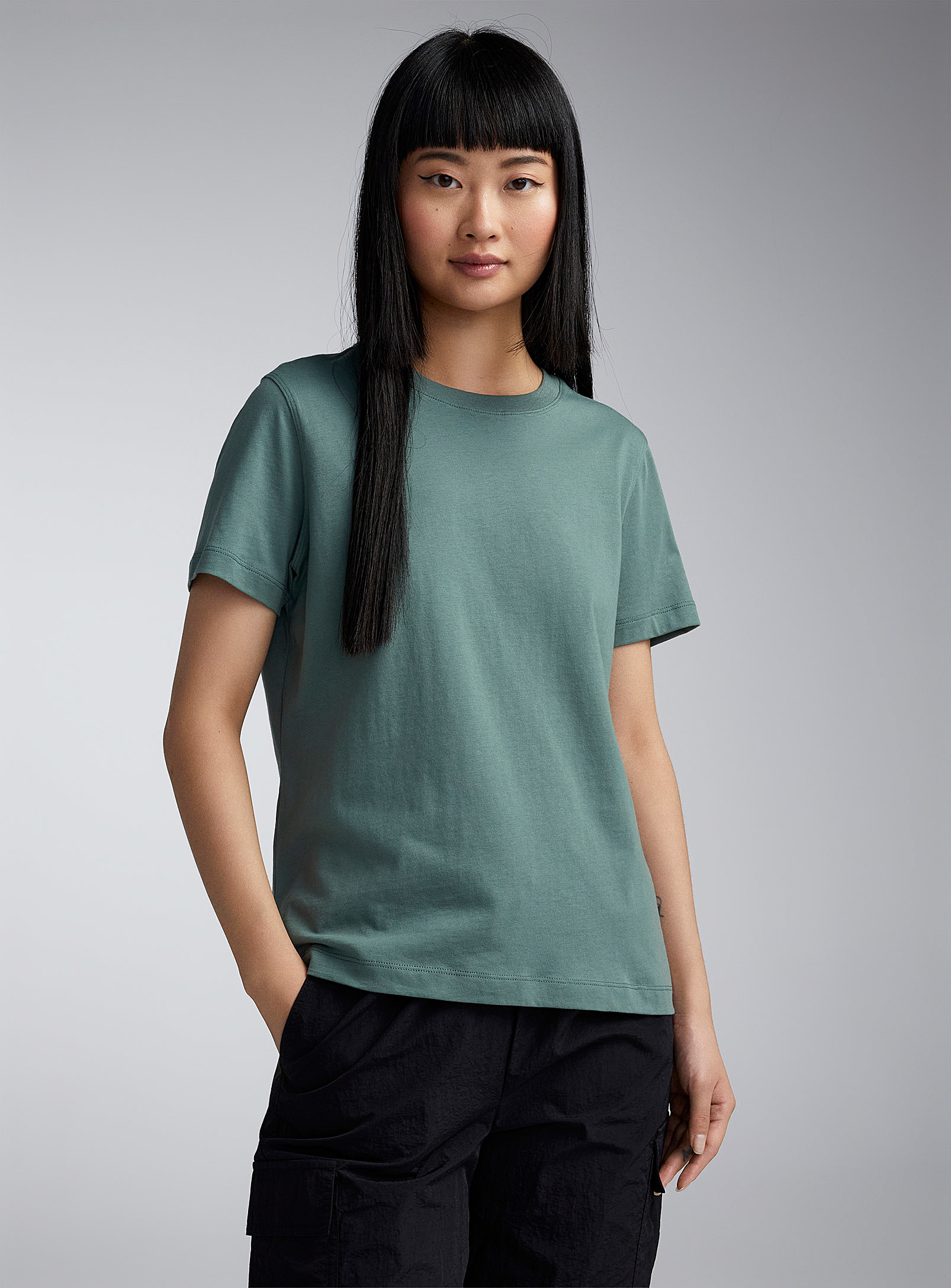 Twik Solid Thin Jersey Crew-neck Tee Relaxed Fit In Green