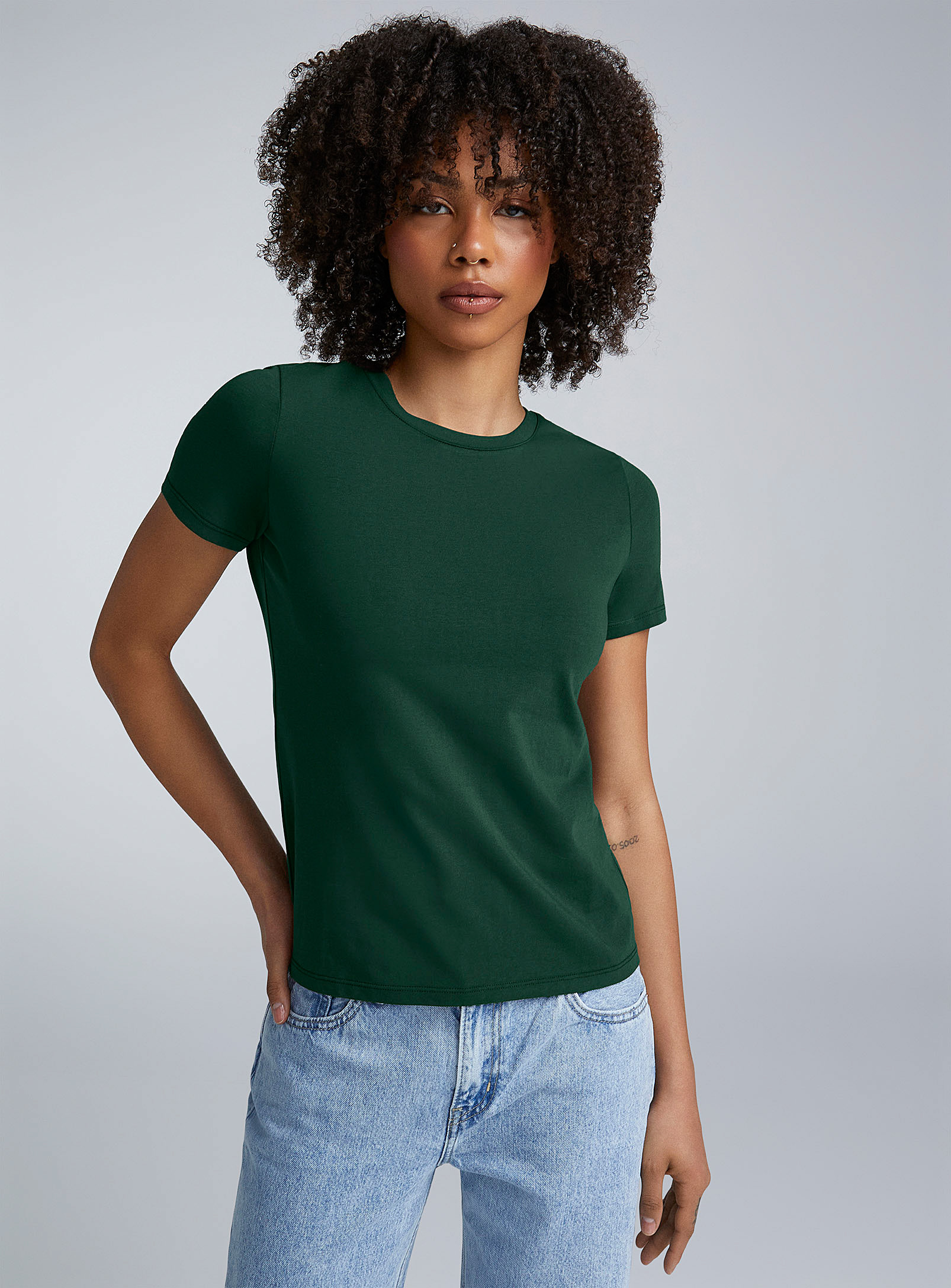 Twik Solid Thin Jersey Crew-neck Tee Relaxed Fit In Mossy Green