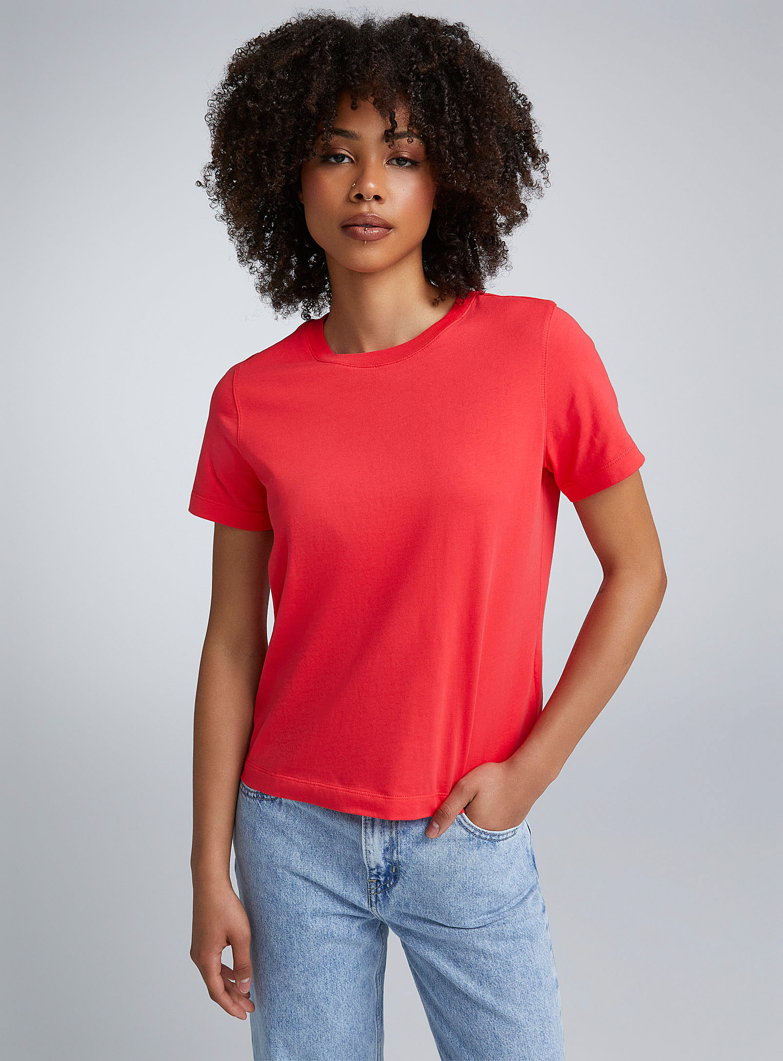 Twik Solid Thin Jersey Crew-neck Tee Relaxed Fit In Red