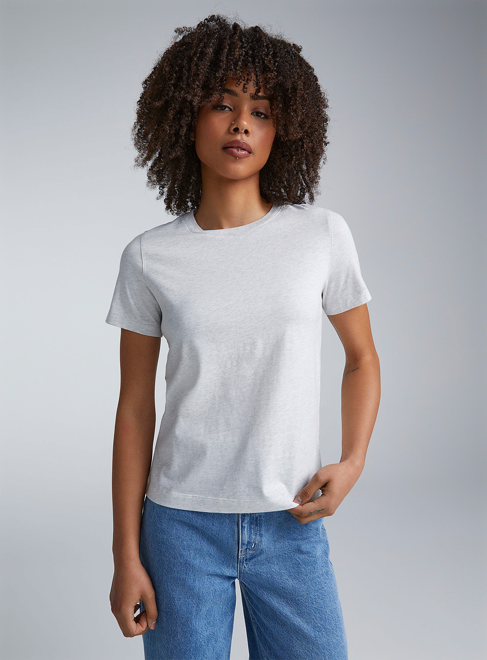 Twik Solid Thin Jersey Crew-neck Tee Relaxed Fit In Silver