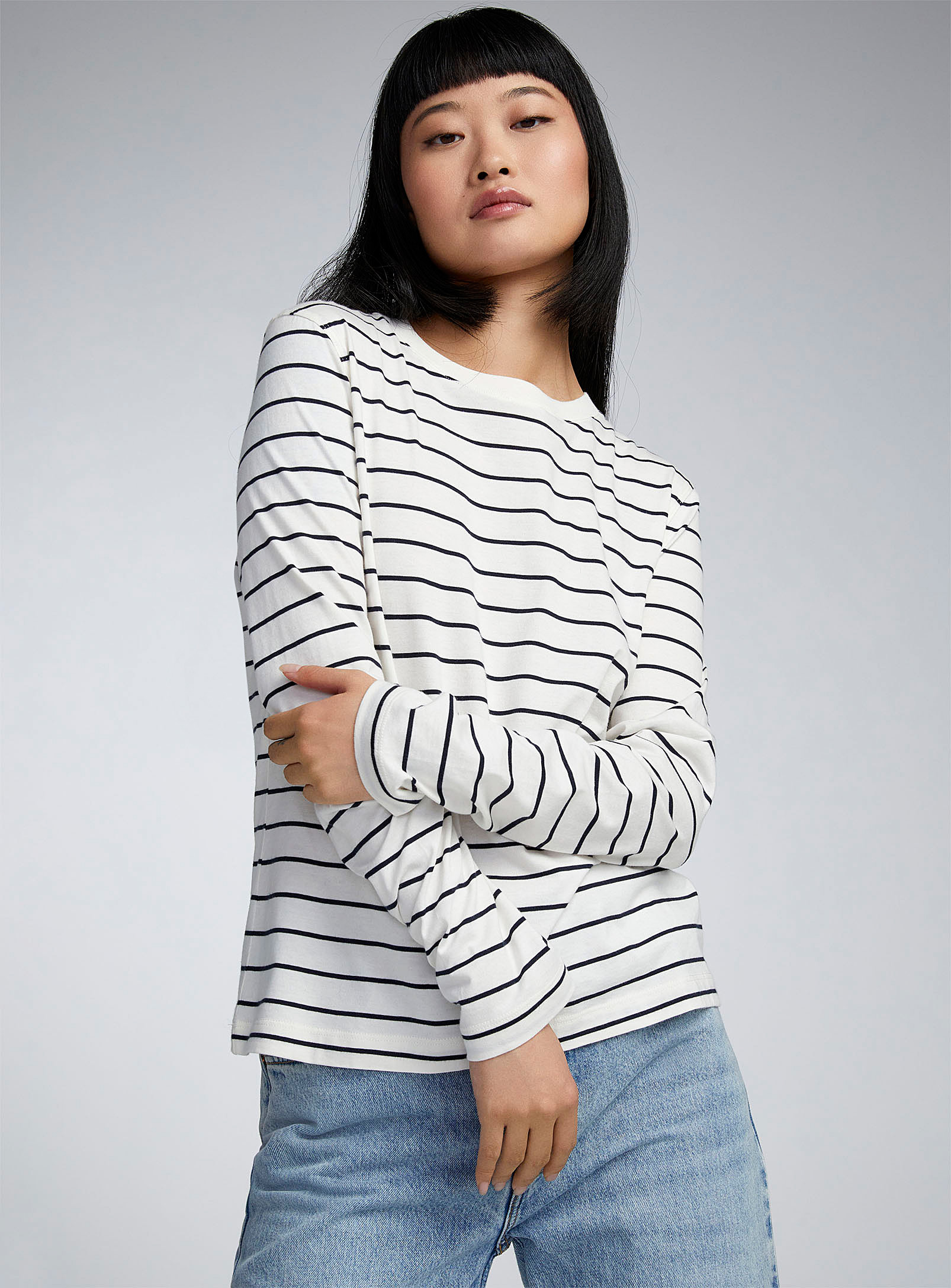 Twik Striped Long Sleeves Thin Jersey T-shirt Relaxed Fit In Marine Blue