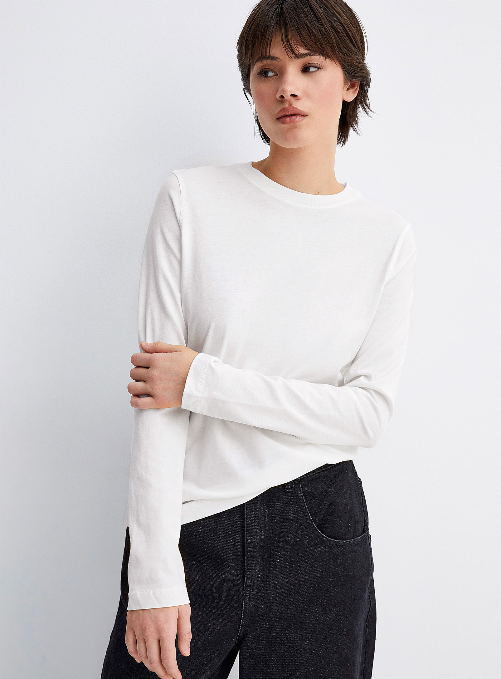 Twik Thin Jersey Long-sleeve Crew-neck Tee Relaxed Fit In Ivory White