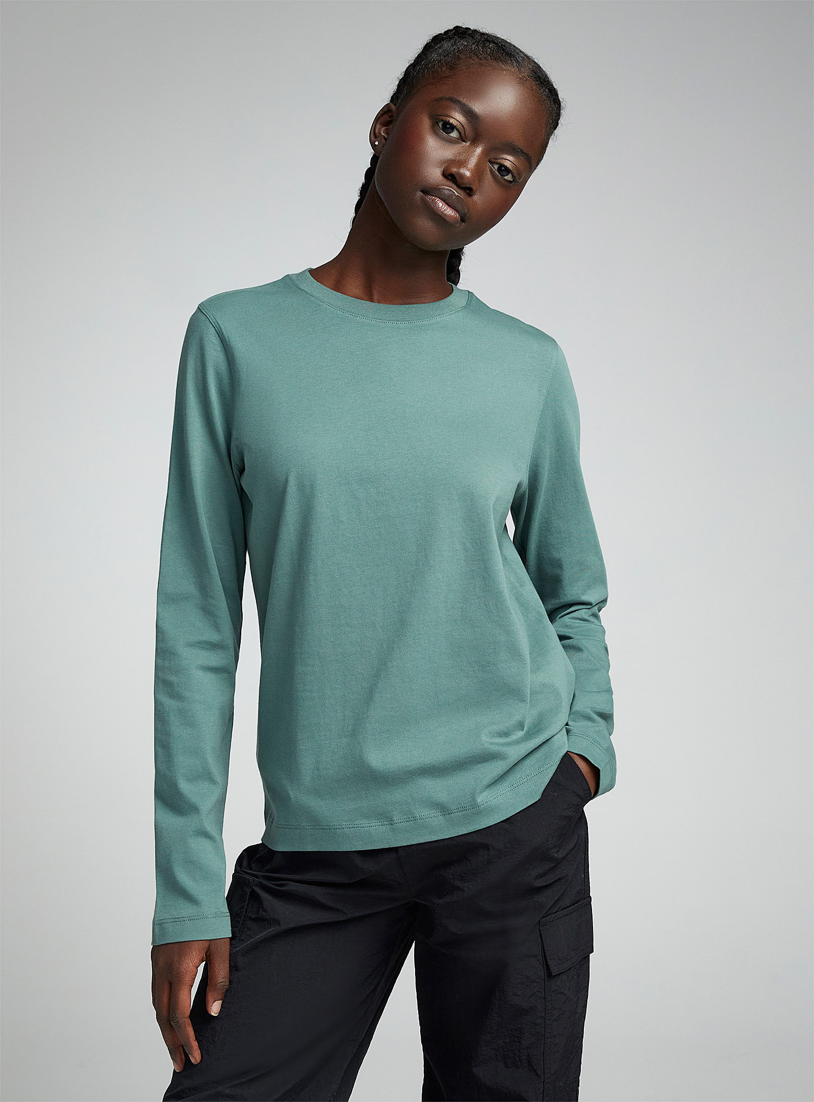 Twik Thin Jersey Long-sleeve Crew-neck Tee Relaxed Fit In Green