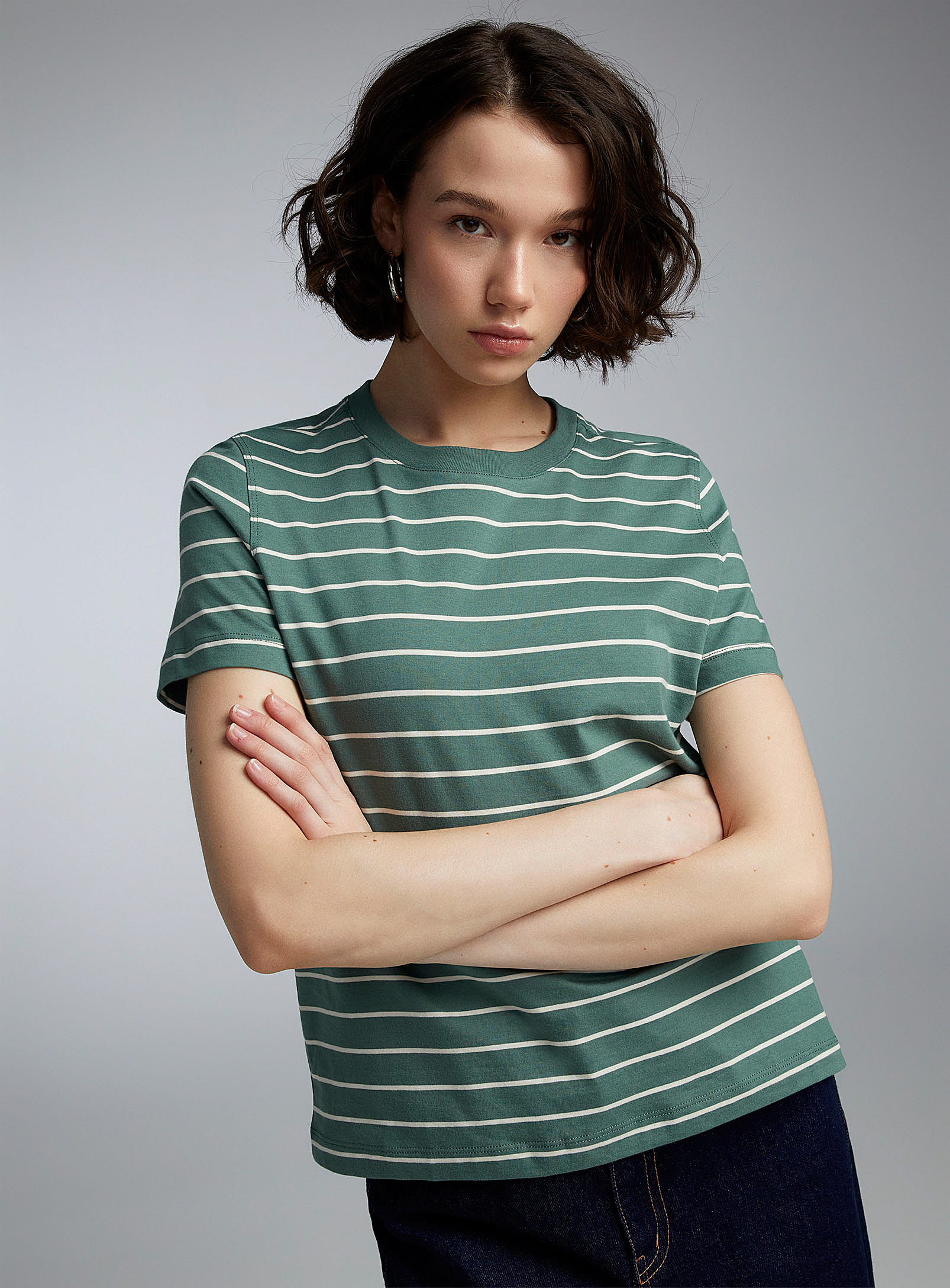 Twik Striped Thin Jersey Short-sleeve Tee Relaxed Fit In Green