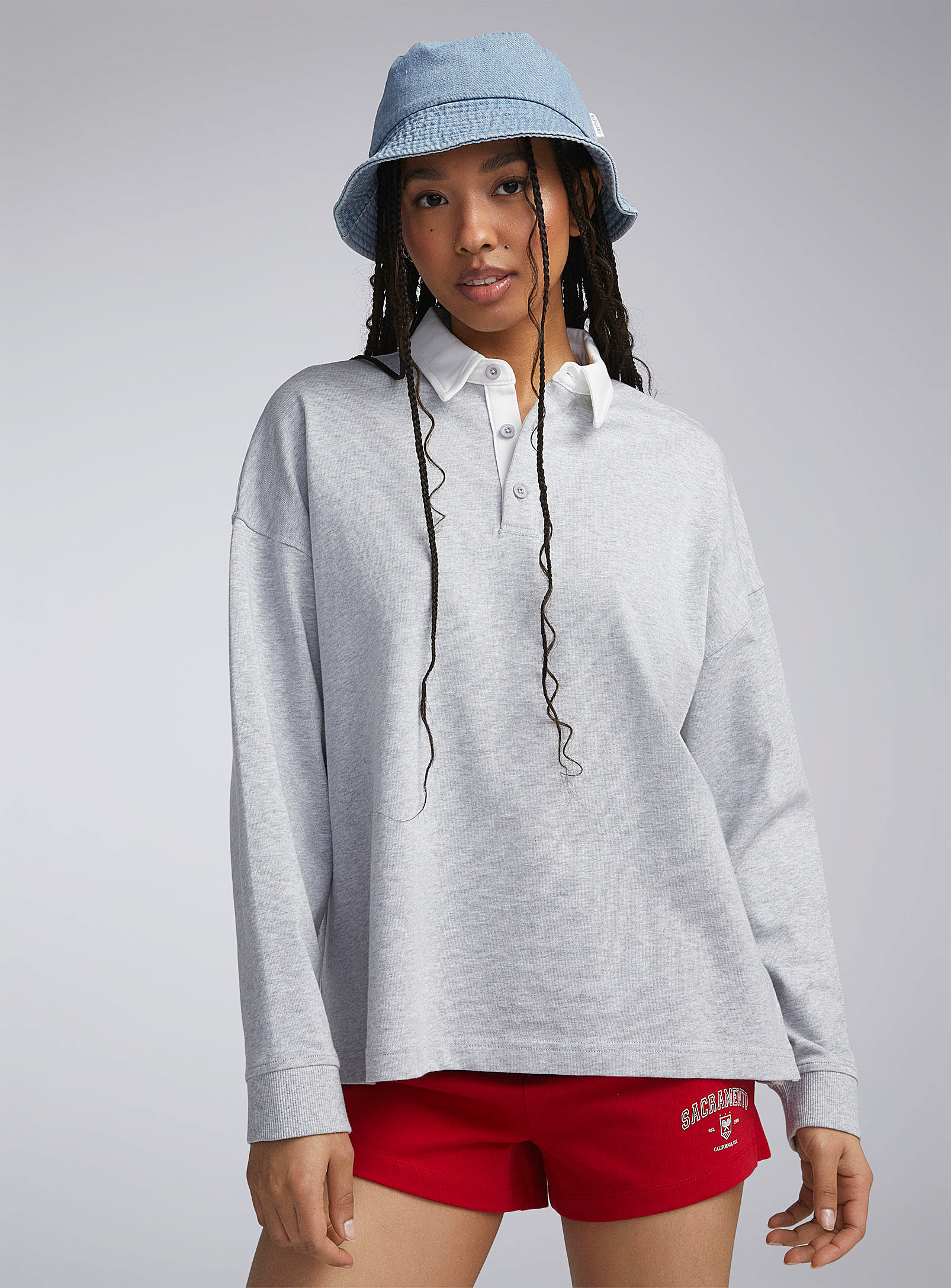 Twik Contrasting Polo Collar Sweatshirt In Grey