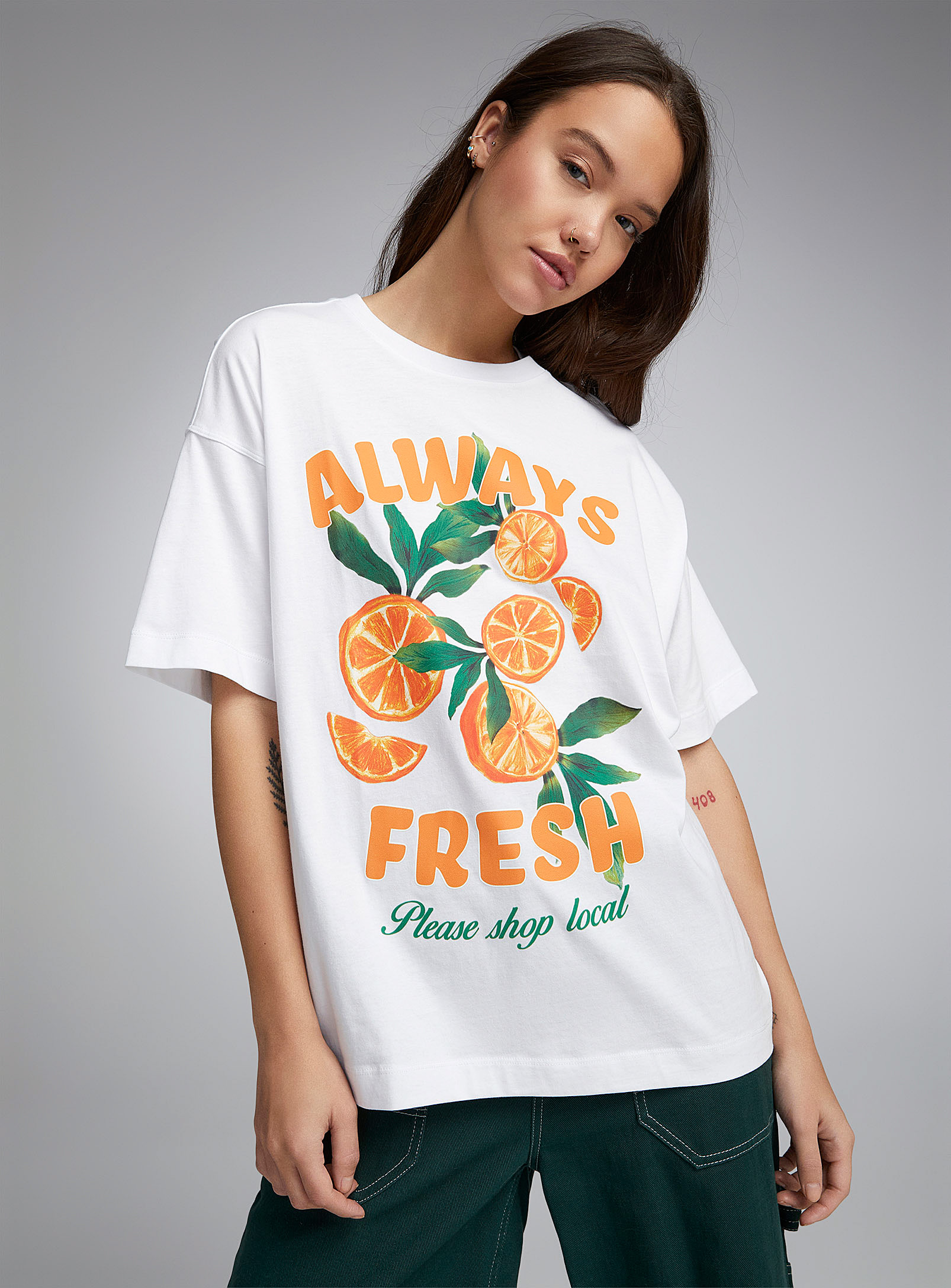 Twik Printed Thin Jersey Crew-neck Tee Oversized Fit In White