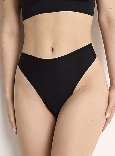 Stretch laser-cut high-waist thong Recycled nylon product image 3