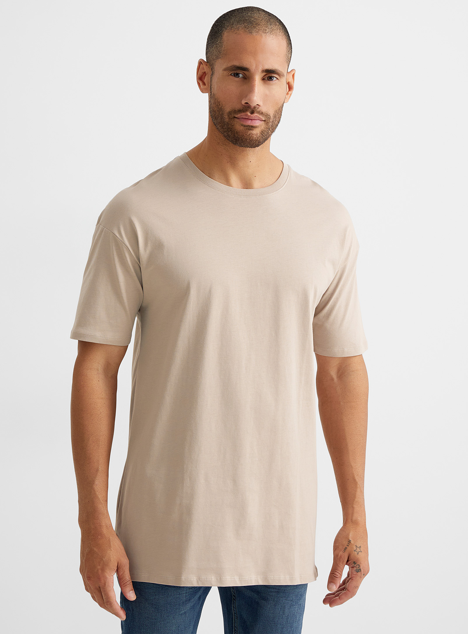 Le 31 Organic Cotton Longline T-shirt In Patterned Ecru