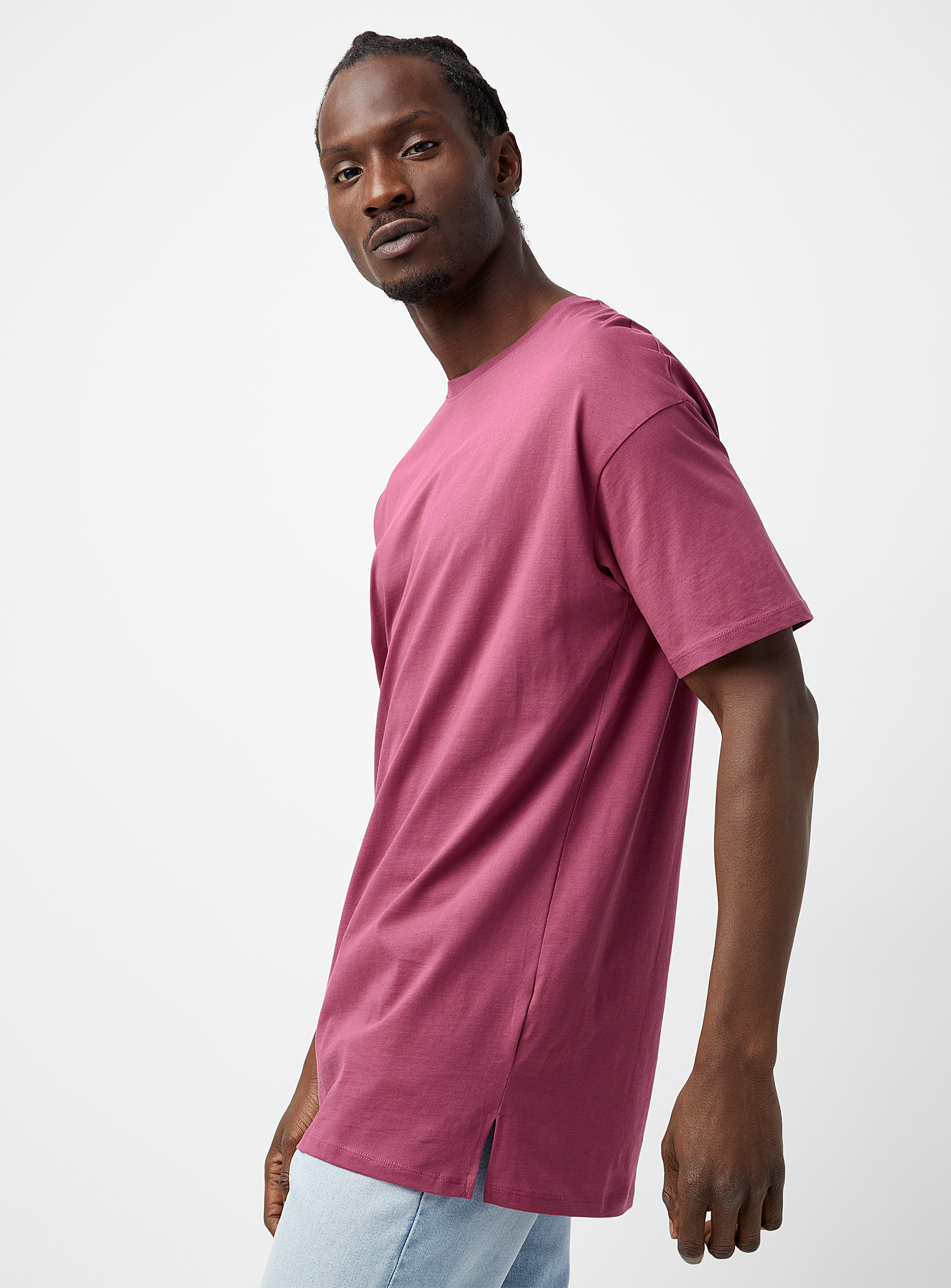 Le 31 Organic Cotton Longline T-shirt In Cherry Red