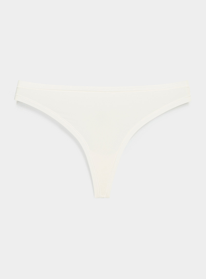 Miiyu Off White Neutral stretch thong for women