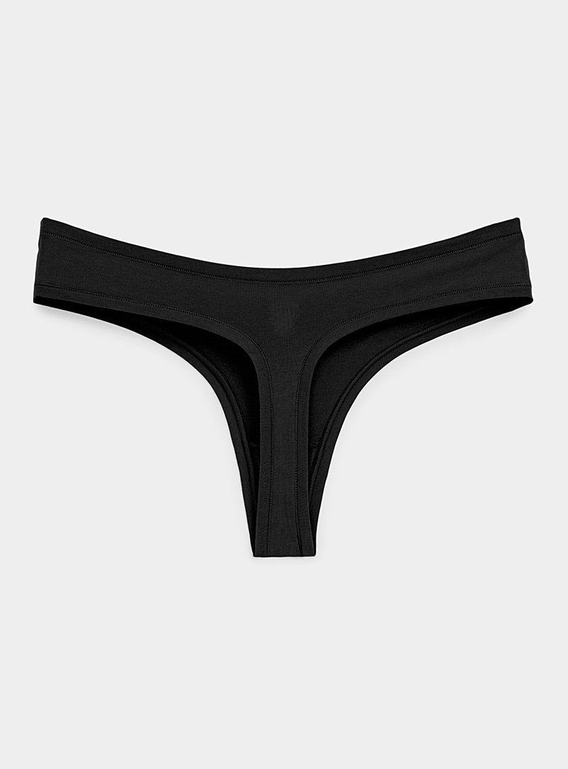 Miiyu: Le tanga extensible uni Coton Noir pour femme