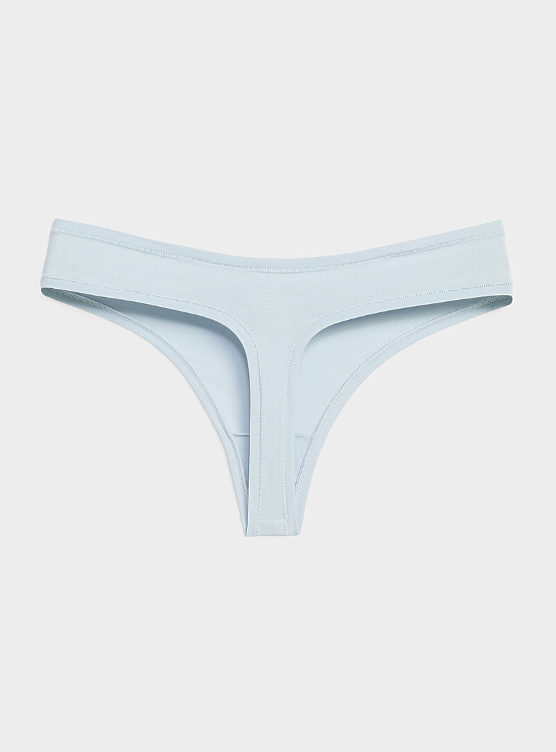 Miiyu: Le tanga extensible uni Coton Bleu p&acirc;le - Bleu ciel pour femme