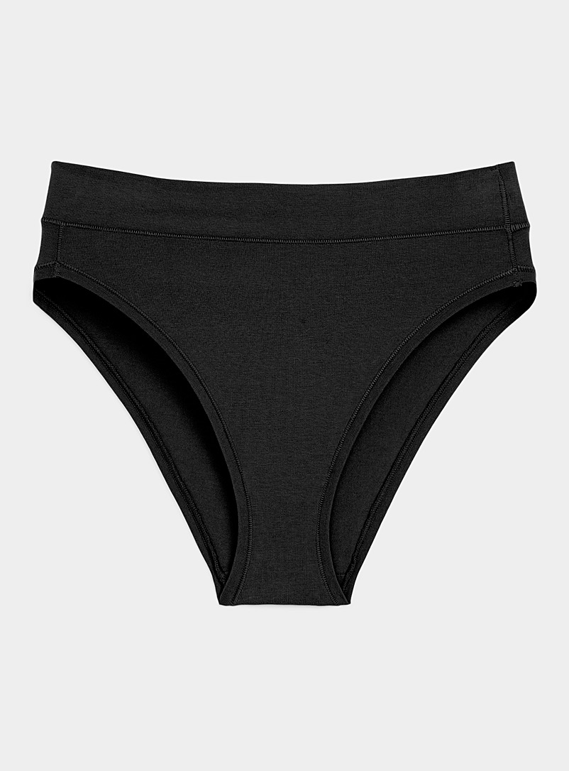 Miiyu Black Plain cotton high-cut bikini panty for women