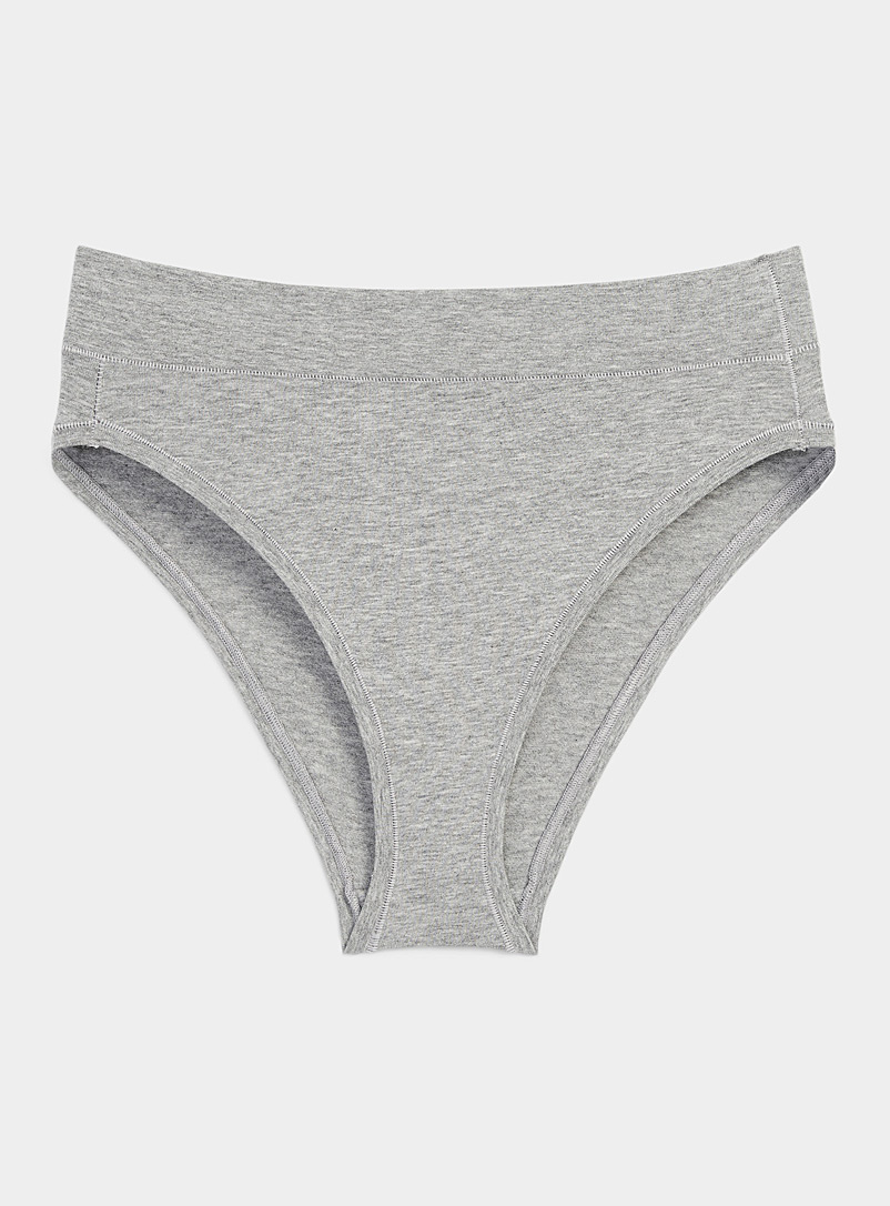 Miiyu Grey Plain cotton high-cut bikini panty for women
