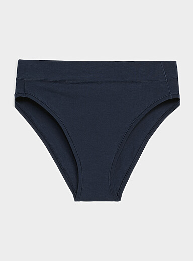 Miiyu Navy/Midnight Blue Plain high-cut bikini panty Cotton for women