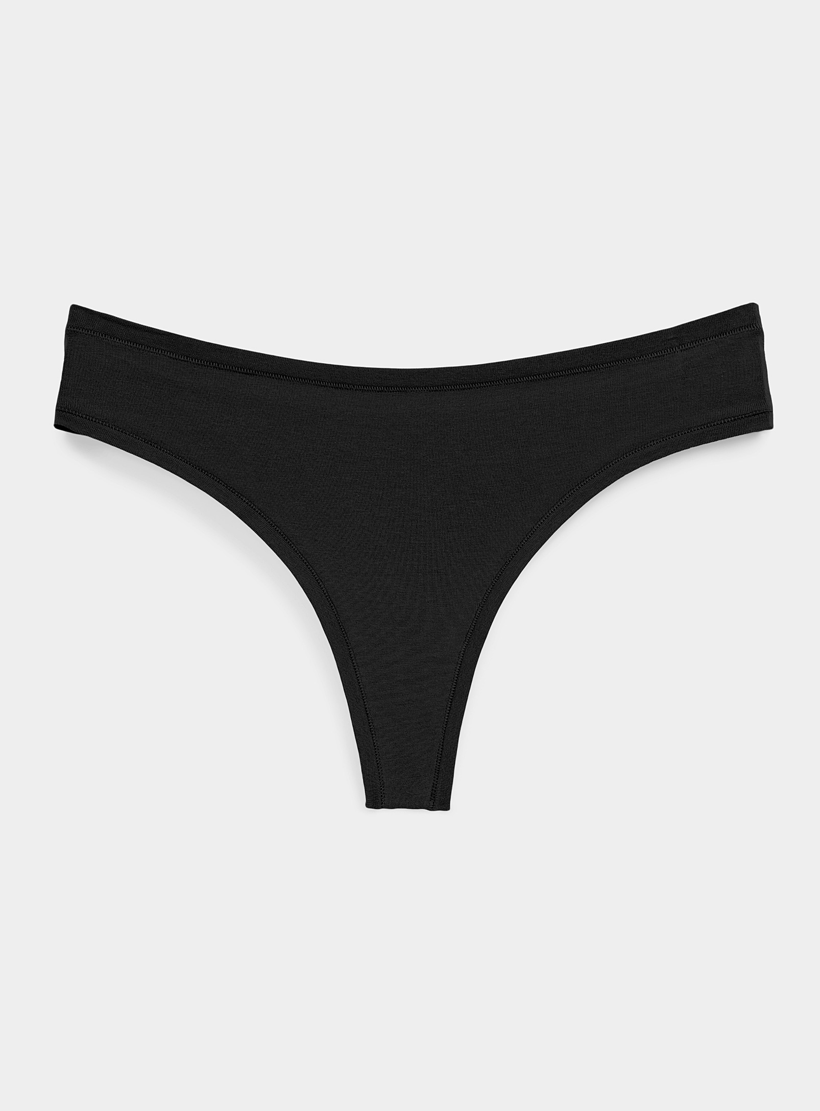 Miiyu - Plain thong Cotton (Women, Black, SMALL)