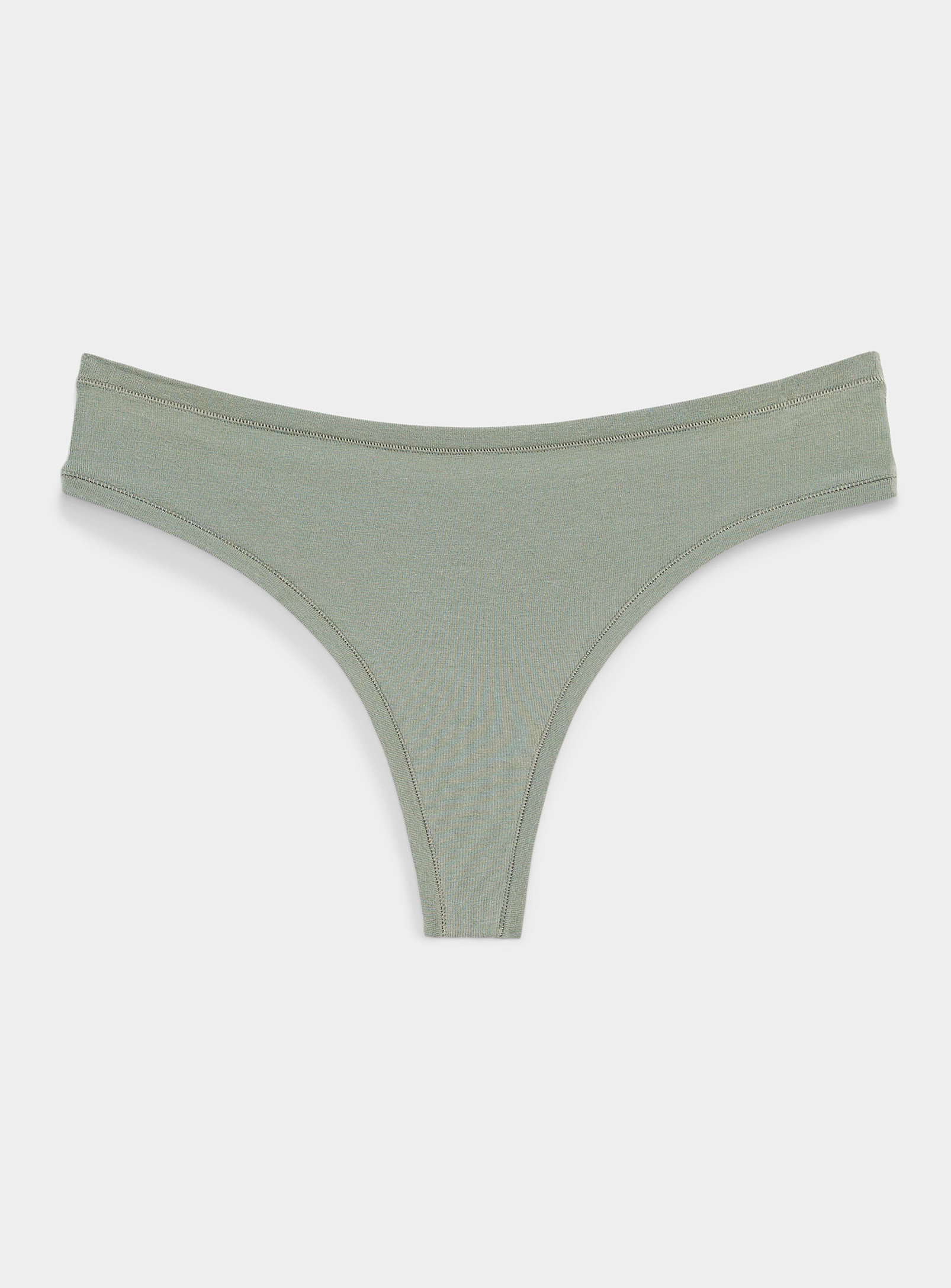 Miiyu - Plain cotton thong (Women, Green, X-LARGE)