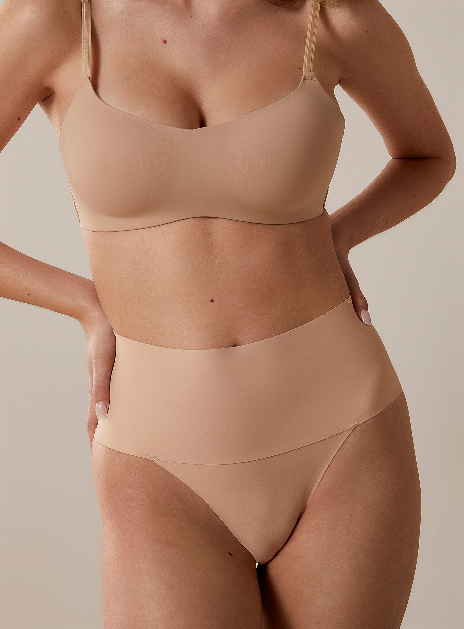 Miiyu High-waist Laser-cut Control Bikini Panty In Beige/greige