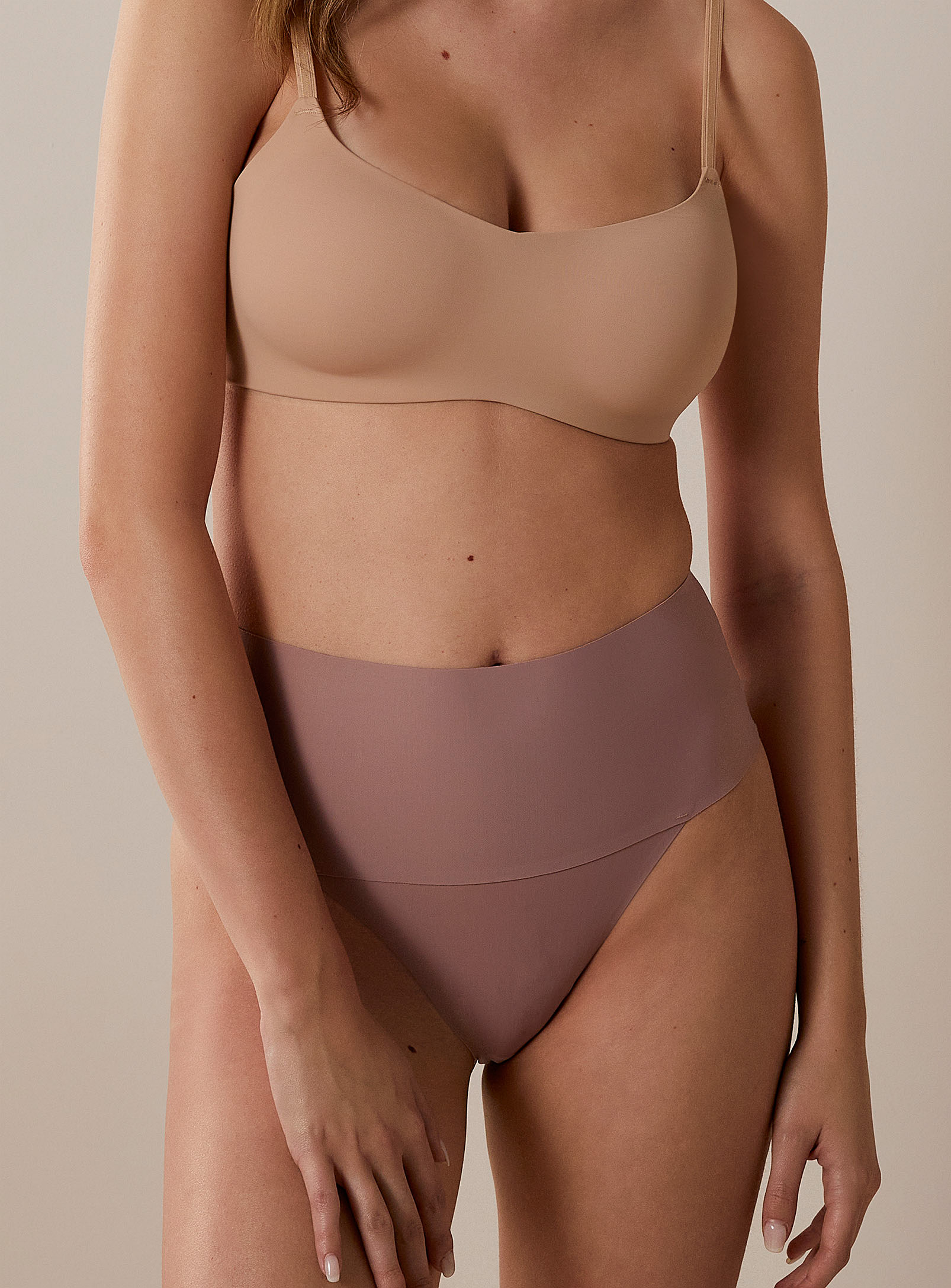 Miiyu High-waist Laser-cut Control Bikini Panty In Taupe