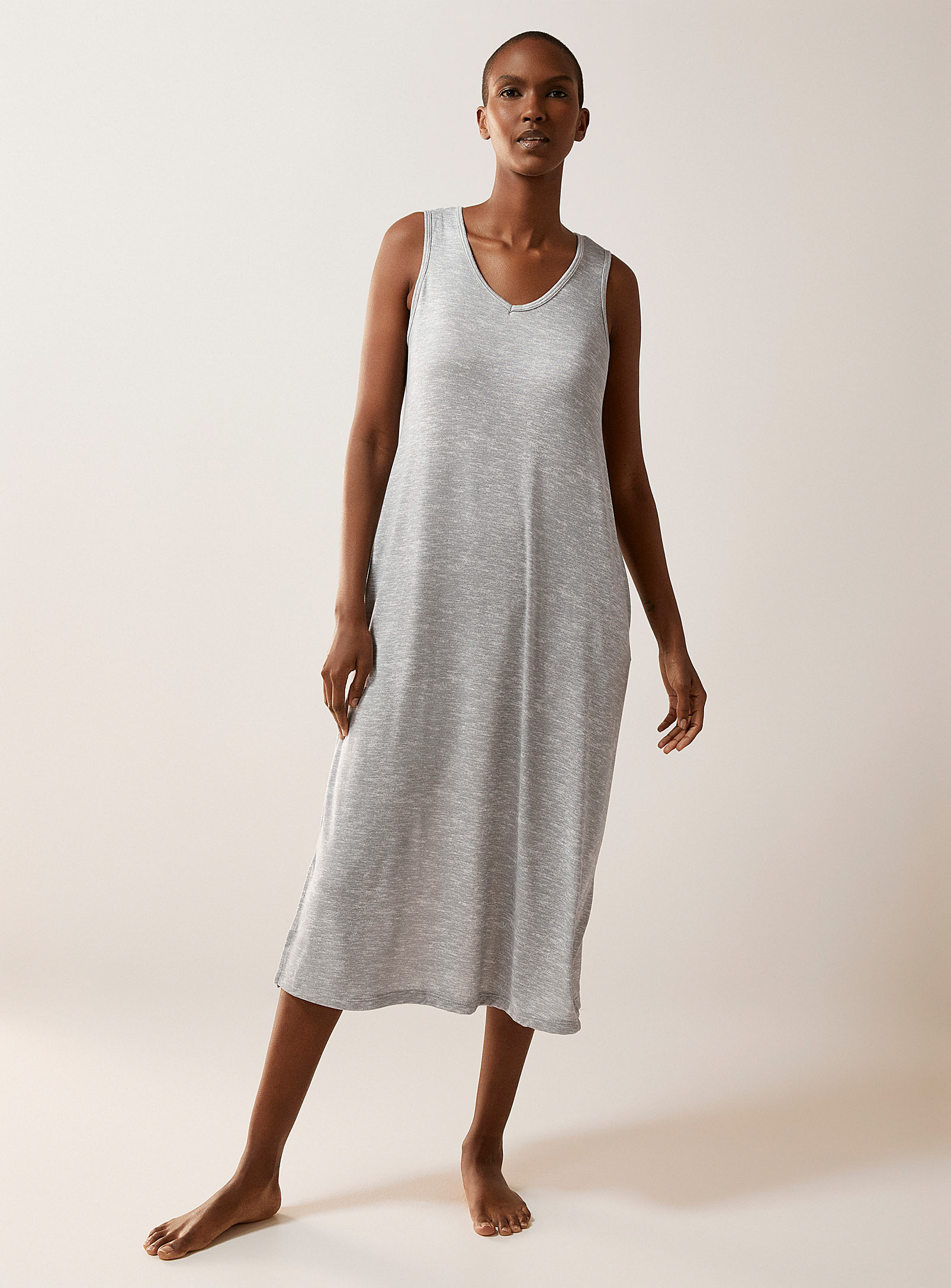 Miiyu Brushed Jersey Long Nightgown In Light Grey