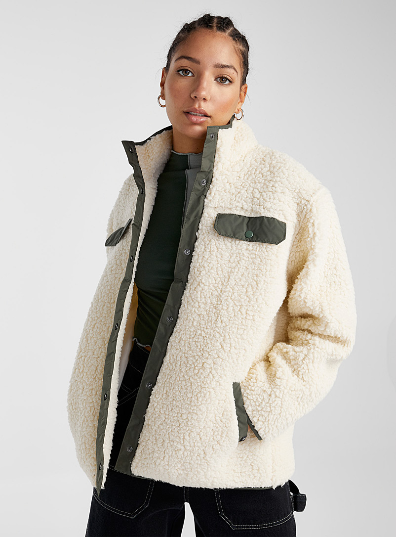 Vans Ivory White Nylon details sherpa jacket for women