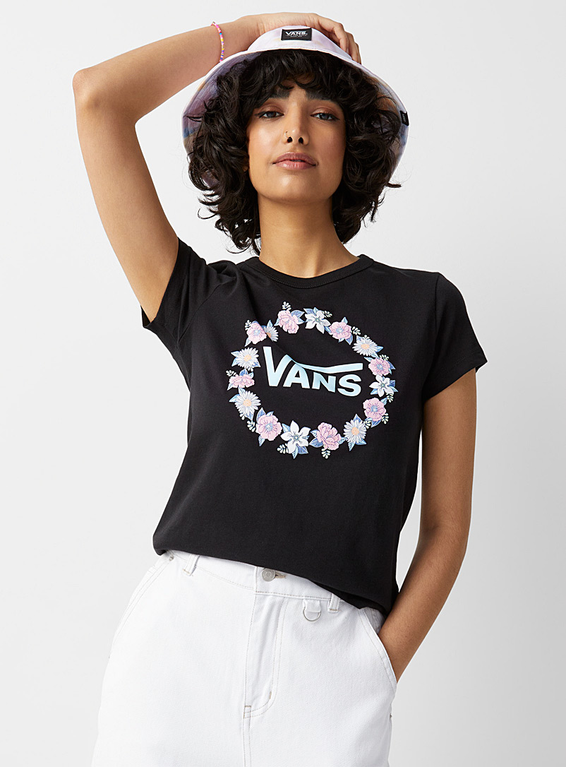 Vans: Le t-shirt couronne de fleurs Noir pour femme