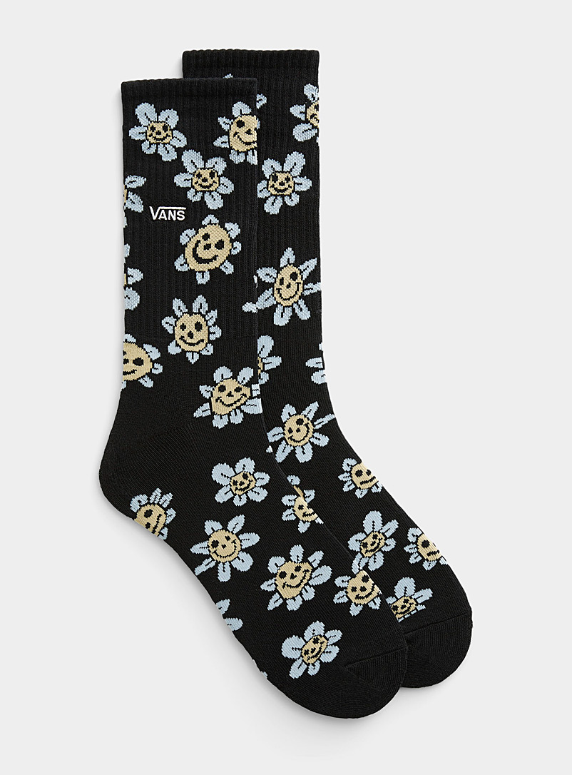 Vans Patterned Black Smiling daisies sock for men