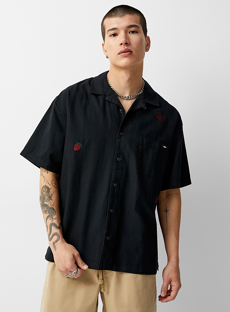 Vans Black Strawberry embroidery camp shirt for men