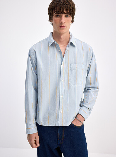 Long-sleeve striped Oxford shirt <b>Slight cropped fit</b>