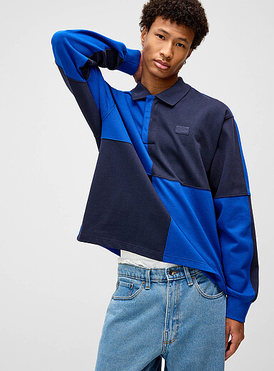 Vans: Le polo rugby blocs couleurs <b>Coupe d&eacute;contract&eacute;e</b> Bleu marine - Bleu nuit pour homme