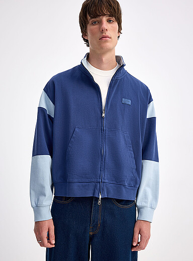 Retro two-tone zipped mock neck sweatshirt <b>Loose fit</b>