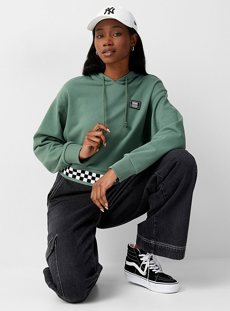 Vans Bottle Green Checkered trim hooded sweatshirt for women
