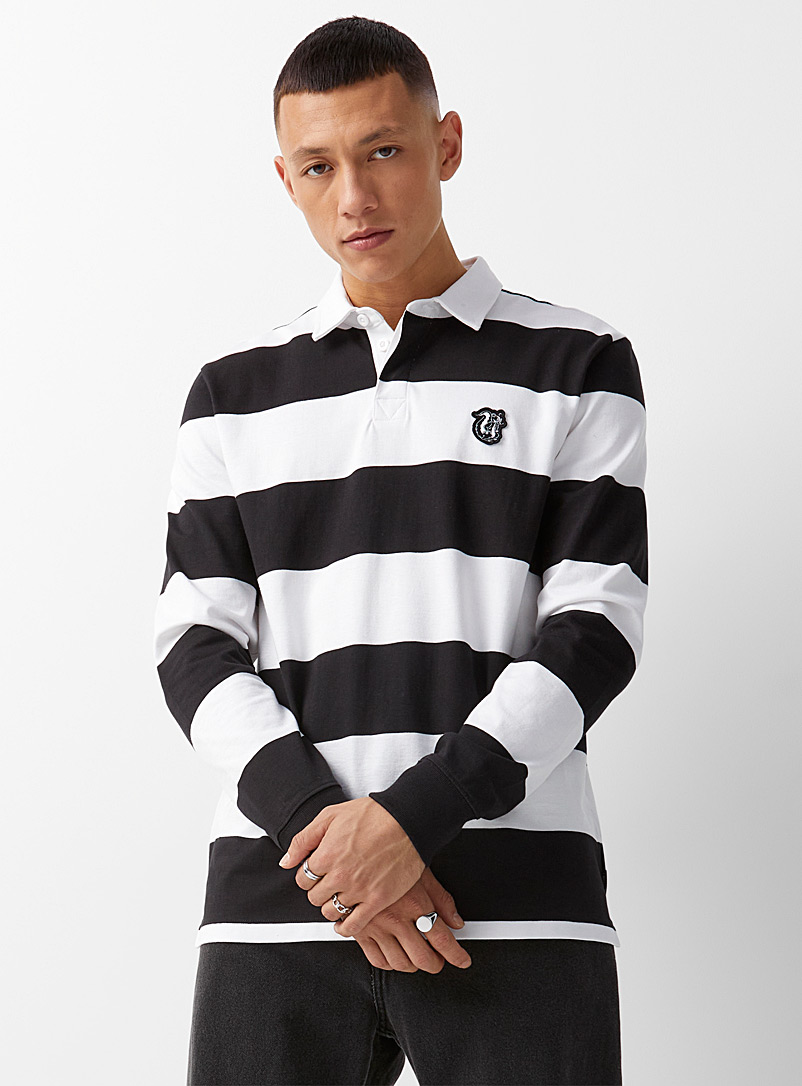 Vans Black and White Emblem referee-stripe rugby polo for men