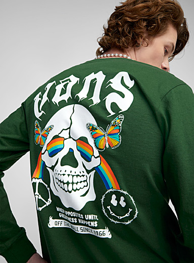Vans: Le t-shirt crâne arc-en-ciel Vert pour homme