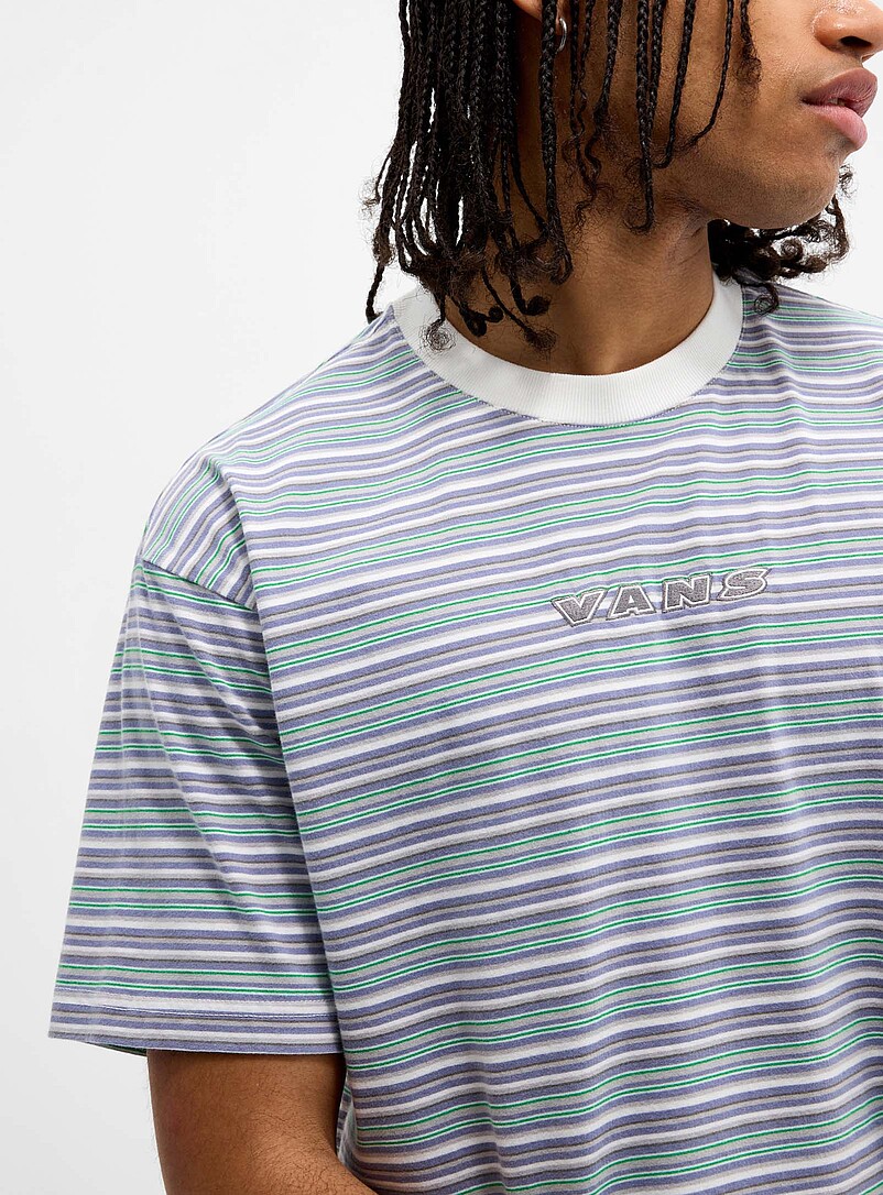 Vans: Le t-shirt ray&eacute; Cameron Blanc &agrave; motif pour homme