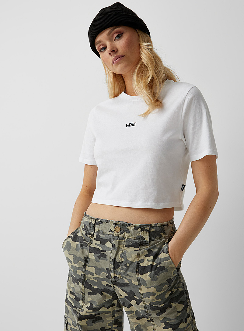 Vans White Embroidered mini-logo ultra cropped tee for women