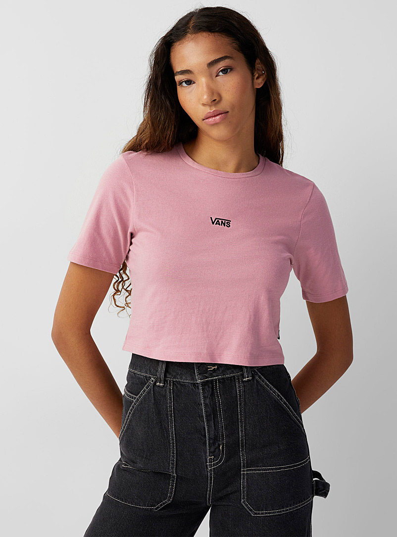 Vans Pink Embroidered mini-logo ultra cropped tee for women