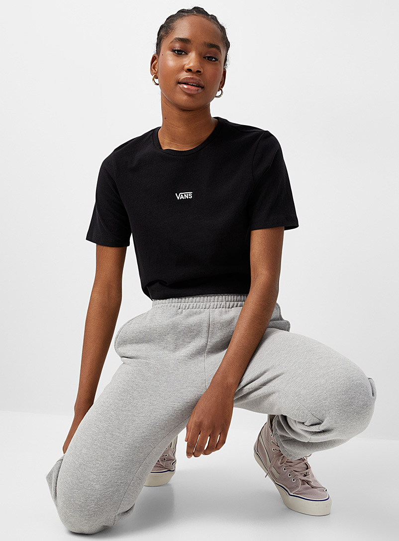 Vans Patterned Black Embroidered mini-logo ultra cropped tee for women
