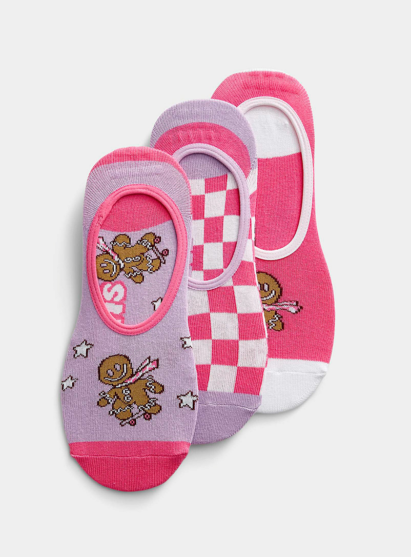 Vans Pink Check and gingerbread man foot liners Set of 3 for women