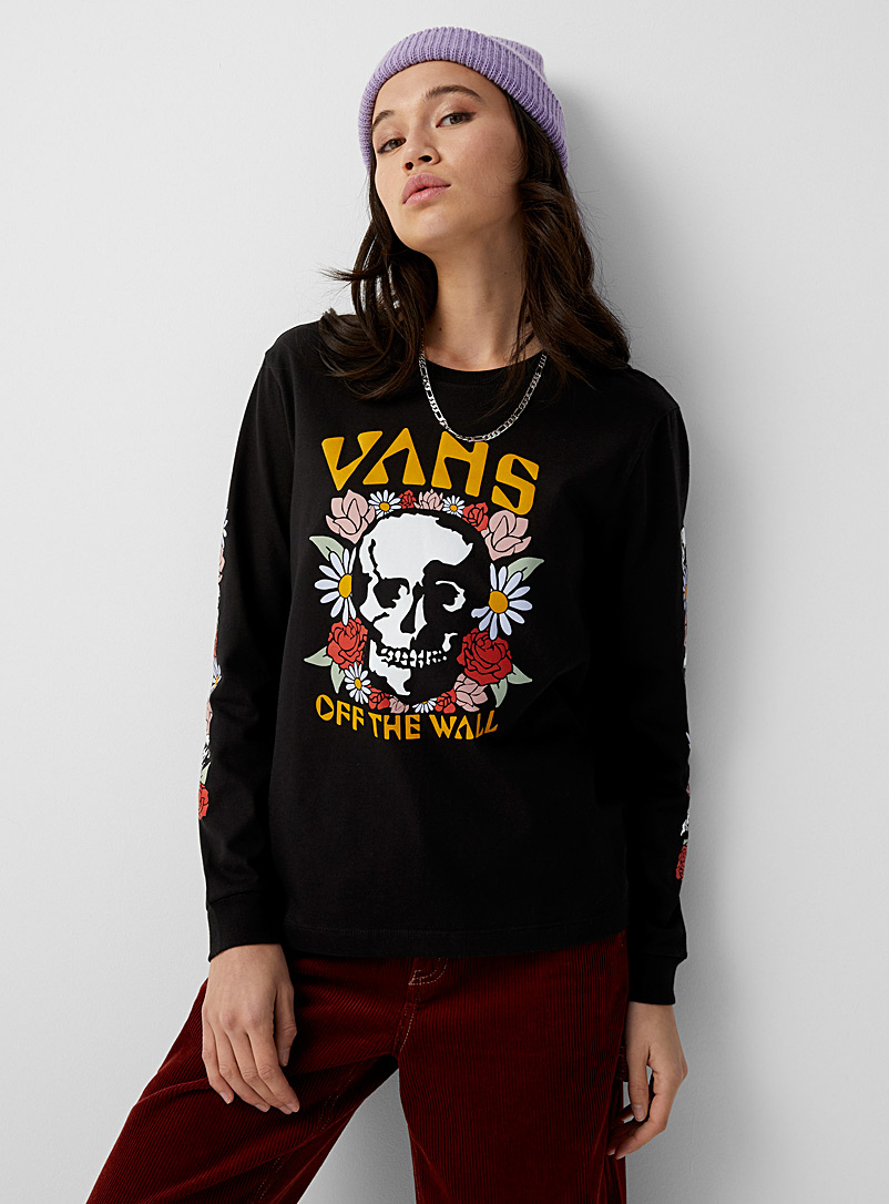 Vans Black Floral skull T-shirt for women