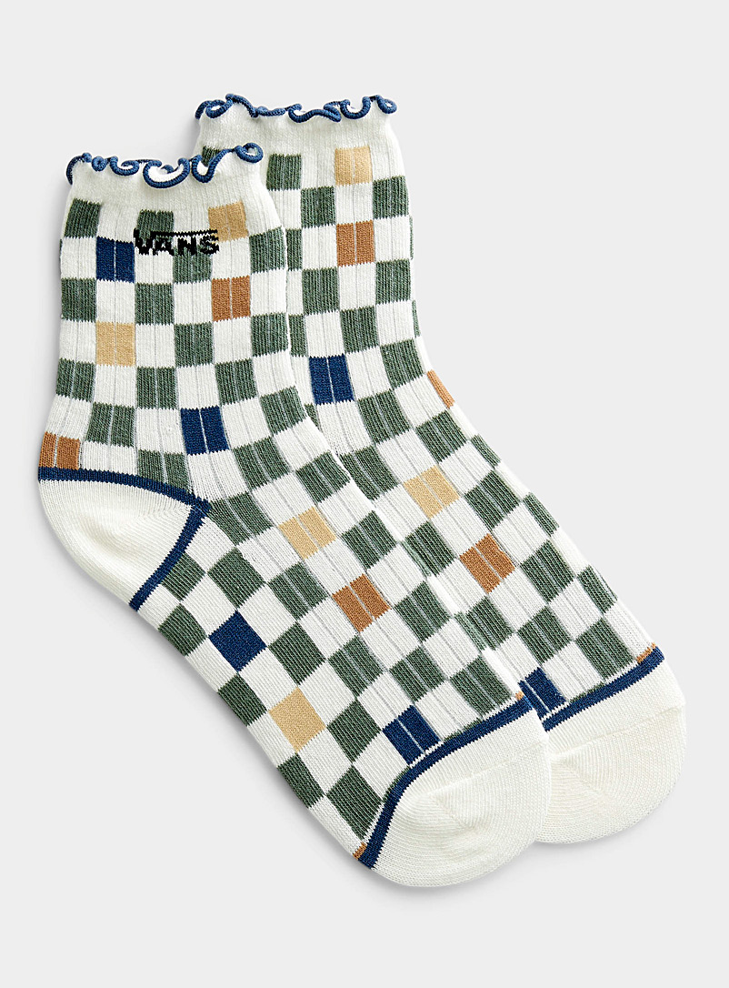 Vans Patterned Green Natural checkered ruffle sock for women