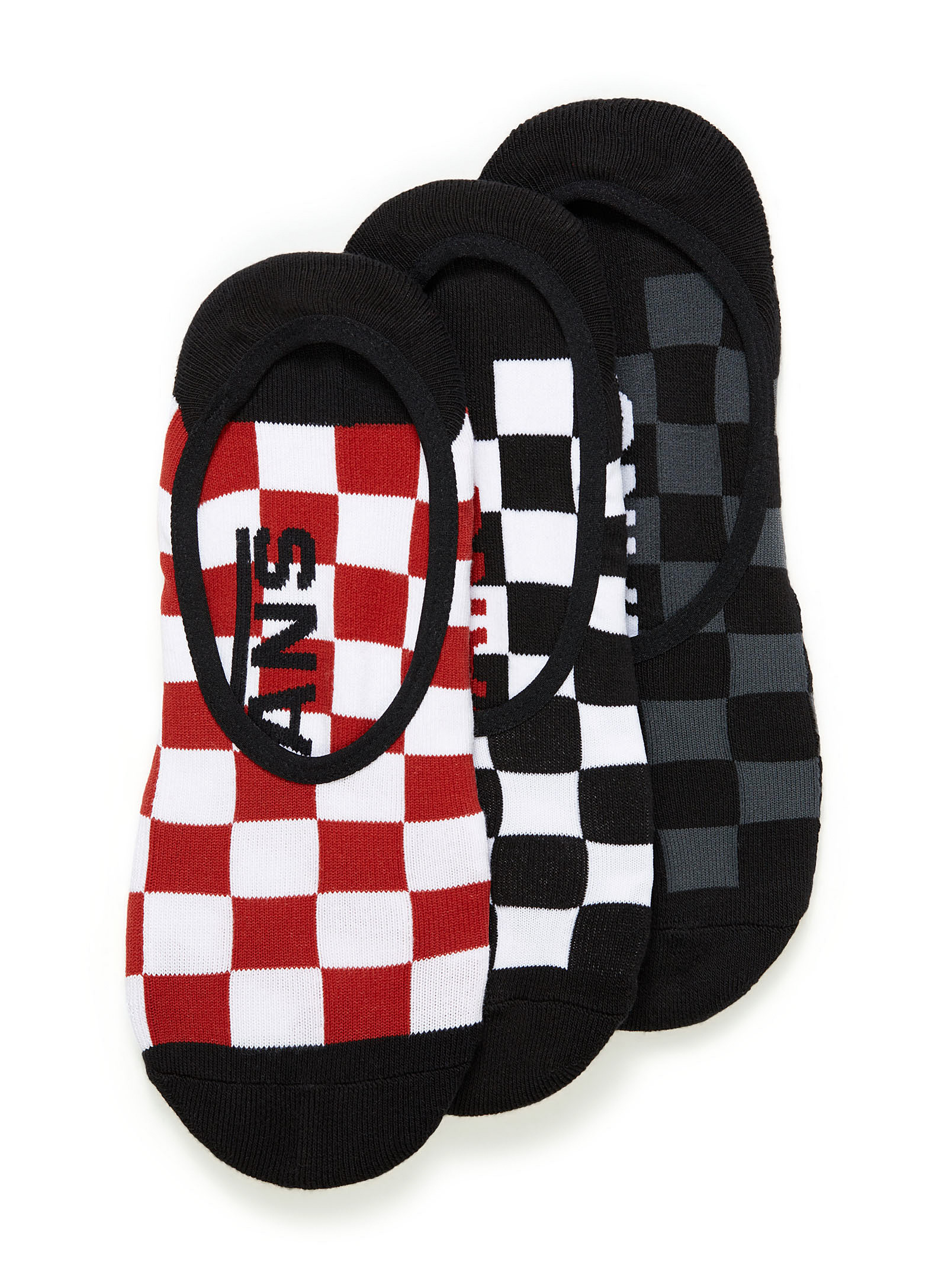 Vans Check Logo Ped Sock 3-pack In Black And White