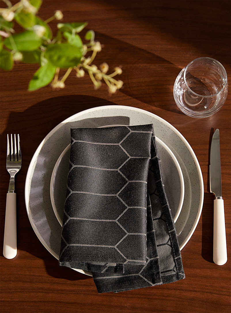 Simons Maison Patterned Black Rectangular hexagons recycled polyester napkin