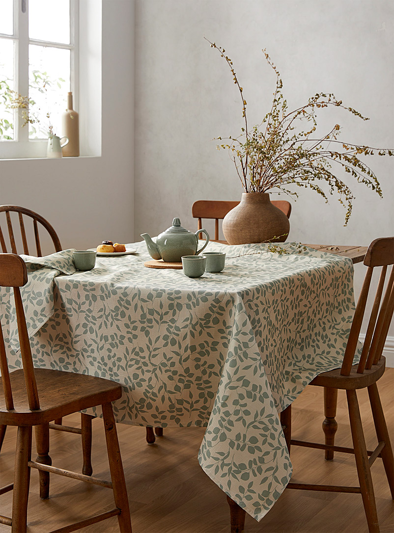 Simons Maison Patterned Ecru Eucalyptus tablecloth