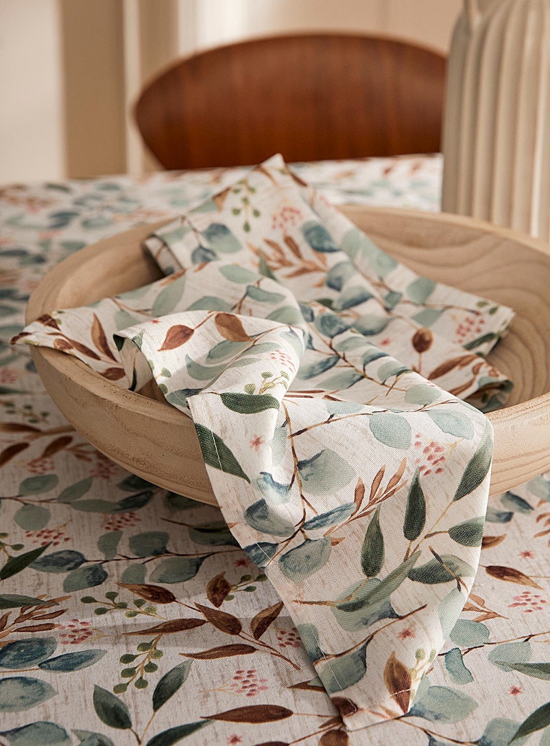 Simons Maison: Les serviettes de table polyester recyclé eucalyptus Ensemble de 2 Écru à motifs